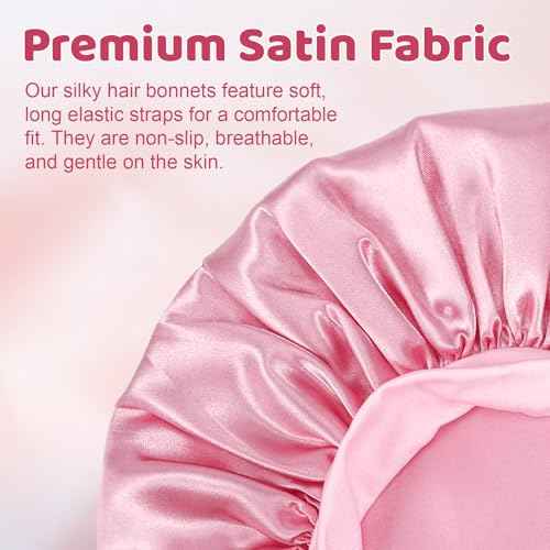 3 PCS Kids Satin Bonnets,Soft Bonnet for Sleeping with Elastic Band,Satin Silk Bonnet for Girls,Kids Sleeping Cap for Teens Nature Curly Hair,3 Color with 6 Hair Scrunchies