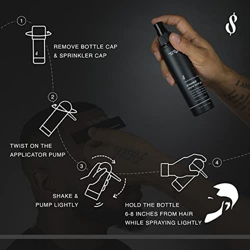 The Rich Barber N'Hance Pro Barber Kit II - 4-in-1 Hair & Beard Styling Set with Keratin-Infused Hair Building Fibers, Style Hold Spray, Applicator Pump, Application Card - Hairline & Edge Enhancer