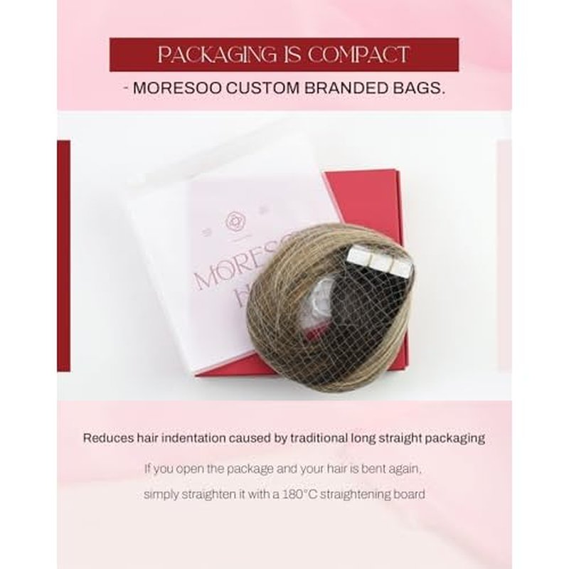 Moresoo Tape in Hair Extensions Human Hair #4/6/613 Brown Ombre Platinum Blonde with Chestnut Brown Silky Straight Remy Hair, Fashion Hair Extensions Real Human Hair Invisible Thick 20pcs 50g 18inch