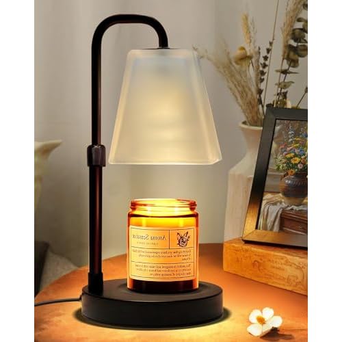 Candle Warmer Lamp with Timer Electric Wax Warmer for Scented Wax Melt Warmer Melter for Jar Candles Dimmable Adjustable Height Gifts for Women Mom House Warming Frossted Glass Black