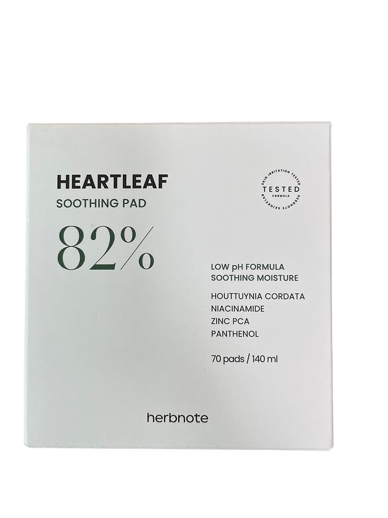 herbnote Heartleaf Soothing Moisture Pad - Enriched with 80% Low-Temperature Extracted Heartleaf & Niacinamide for Acne Control - Zinc PCA, Quercitrin for Sensitivity Relief, 70 pads