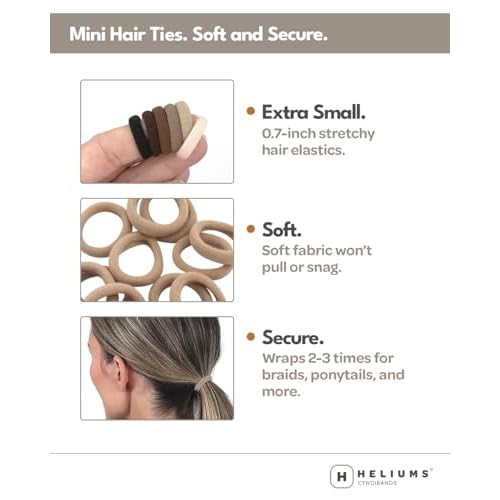 Heliums Extra Small Hair Ties No Damage - Dark Brown - Mini 0.7 Inch Tiny Soft Seamless Hair Bands for Toddlers, Braids, Kids Ponytails- 40 Count