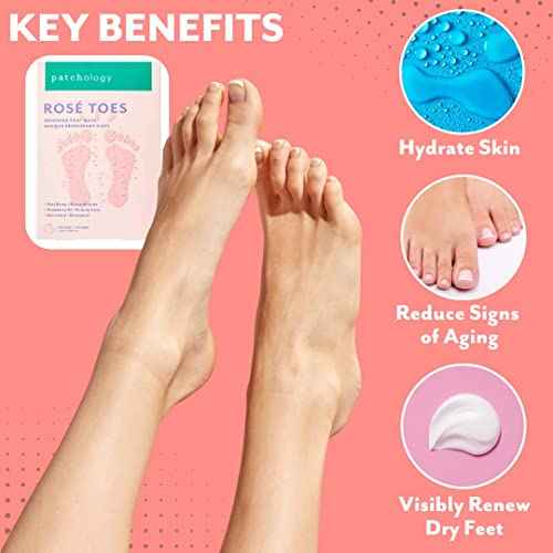 Patchology Ros? Toes Moisturizing Foot Mask ? Shea Butter & Strawberry Scented Booties for Dry, Cracked Feet, Disposable Spa Socks with Resveratrol for Soothing Foot Care, Self-Care Essentials