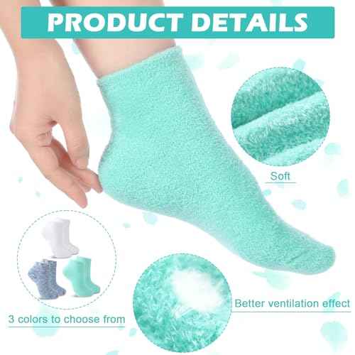 Tarpop 3 Pairs Aloe Socks Women Moisturizing Spa Socks for Dry Cracked Heel Feet Infused Gel Sleeping Fuzzy Lotion Valentines Day Gift for Women Men Softening Dry Feet(White, Green, Colorful)