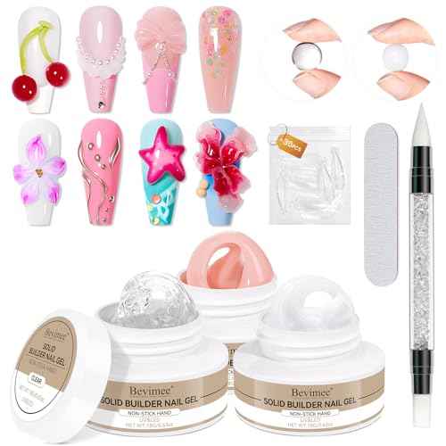 Solid Builder Gel for Nails 3PCS, 3D Hard Gel for Nail Art Sculpting Non-Stick Hand, Clear White Nude for Modeling, Sculpture, Nail Extension UV/Led Manicure DIY At Home 18g*3Colors