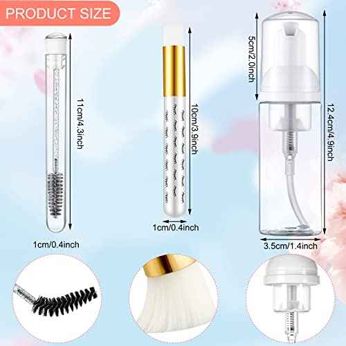 Geiserailie 30 Pcs Lash Shampoo Brushes Soap Bottle Set, 10 Eyelash Extensions Mascara Brushes 10 Peel off Blackhead Nose Cleaning Brush 10 Plastic Foam Reusable Bottle for Women(Simple,White)