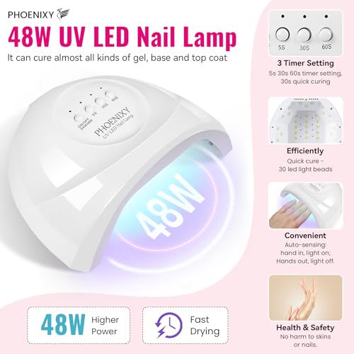 PHOENIXY 51 Pcs Gel Nail Polish Kit with U V Light, 35 Colours Gel Polish with 5 Pcs Base Top Coat Manicure Starter Nail Polish Set Gifts for Women ST9016