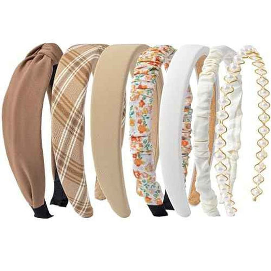 Sunolga 7 Pack Brown Headbands for Women Girls Non Slip Floral Padded Hairbands Cute Pearl Head bands Wide Headbands Trendy Hair Accessories