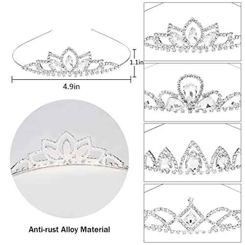 CURASA 4 Pack Princess Crown for Girls Silver Crystal Tiara for Kids Crown for Girls Rhinestone Headband Birthday Crowns for Women Hair Jewelry for Birthday Wedding, Prom, Pageant