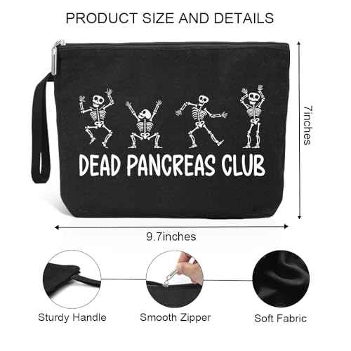 Dead Pancreas Club Cute Skeleton Diabetic Travel Cosmetic Bag, Diabetes Awareness Gifts, Funny Diabetic Bag Gift for Men Women Grandma Grandpa Mom Dad Aunt Uncle Sister Brother
