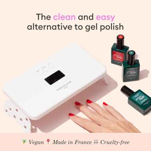 Manucurist - New Green Flash Slim Gel Nail Polish Kit - 36W LED Lamp with Base Coat + Top Coat + 2 Colors: Poppy Red Polish & Pale Pink Hortencia + Remover + Nail Clips - Christmas Gifts for Women