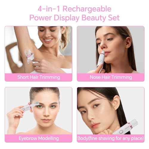 Electric Razor for Women, 4-in-1 Bikini Trimmer & Body Shaver for Nose Hair Face Eyebrow Arms Legs Armpit Underarm Pubic Area, Rechargeable Wet/Dry Painless Hair Removal
