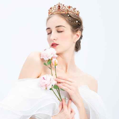 COCIDE Red Tiara Crowns Aurora Borealis Crystal Headband Princess Ruby Rhinestone Crown with Combs Bride Headbands Bridal Wedding Prom Birthday Party Hair Accessories Jewelry for Women Girls