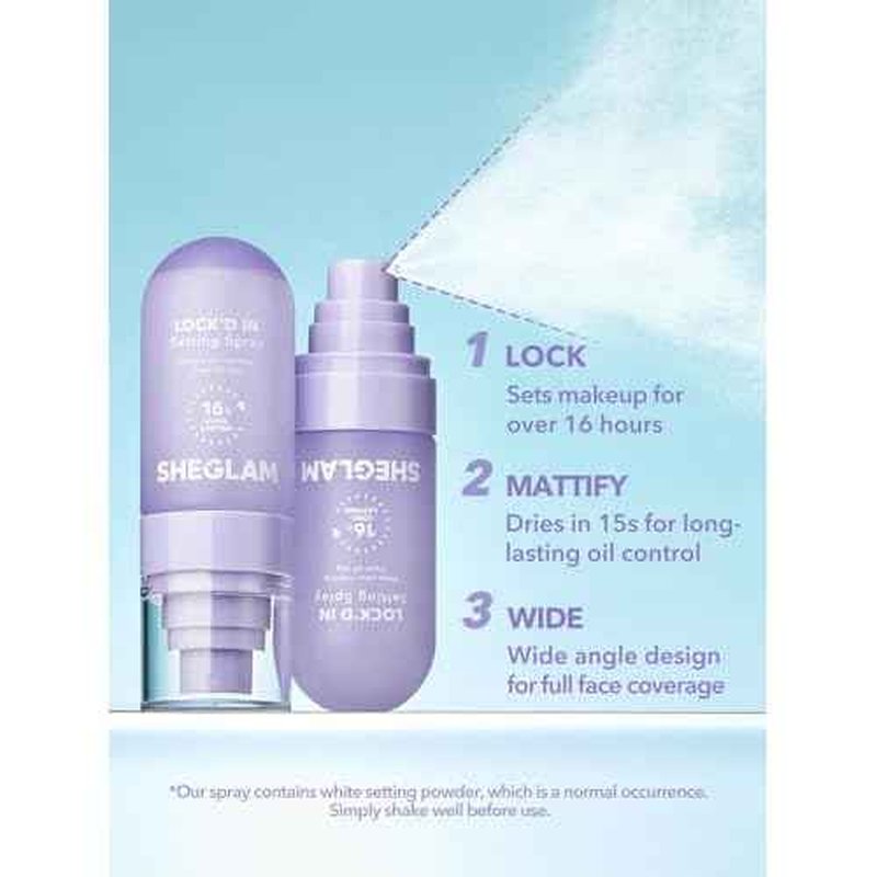 SHEGLAM Lock'd In Setting Spray Mattifying Effect Quick-Drying Long Lasting Makeup Locking Spray Oil-Control Non-Greasy Makeup Setting-Purple