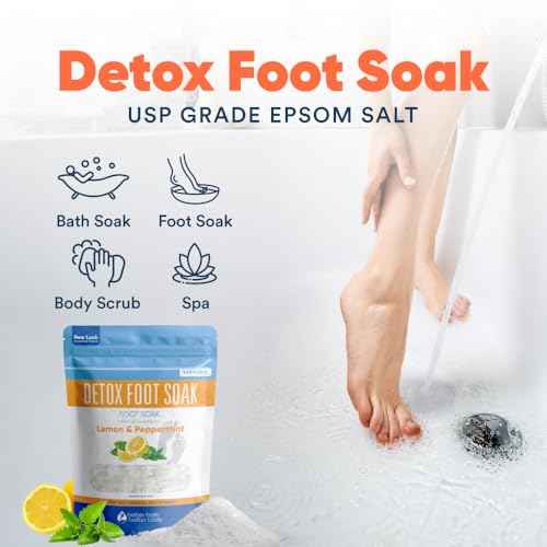 Detox Foot Soak (2 LBs) Epsom Salt Foot Soak with Lemon & Peppermint Essential Oils