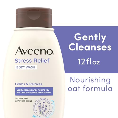 Aveeno Stress Relief Gift Set, Skincare Set for Sensitive Skin with Soothing Body Wash & Moisturizing Body Lotion, plus, Skin Relief Repairing Hand Masks for Very Dry Skin, 3 Items