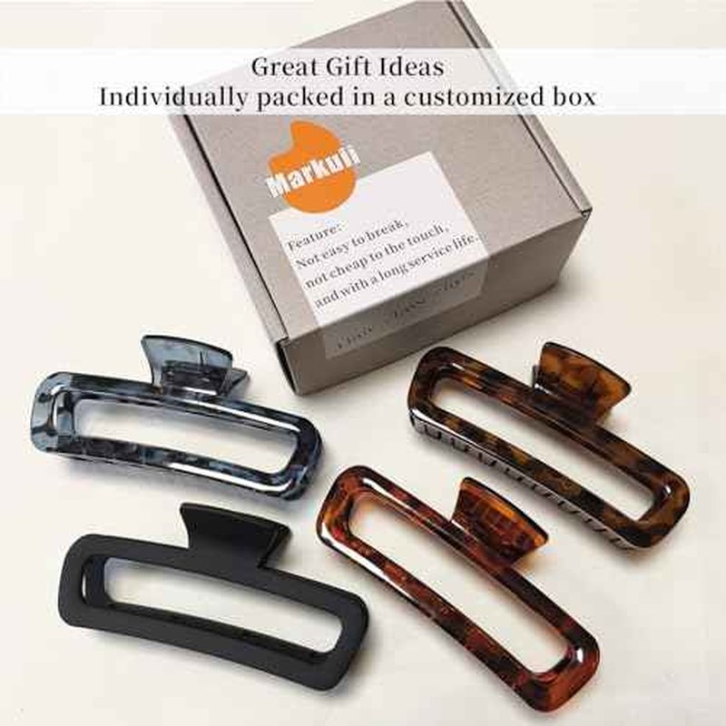 5 Inch Large Unbreakable Hair Claw Clips, No Slip Matte & Glossy Not Easy to Break Square Clip for Women Thick Long Curly Hair, 4 Pack