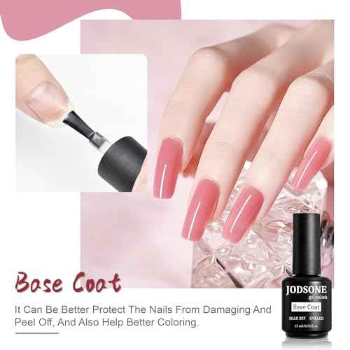 JODSONE 2 Bottles of Top Coat Base Coat Set No Wipe Foundation Combination Bright Surface At Home DIY Nail Salon Girl Gift
