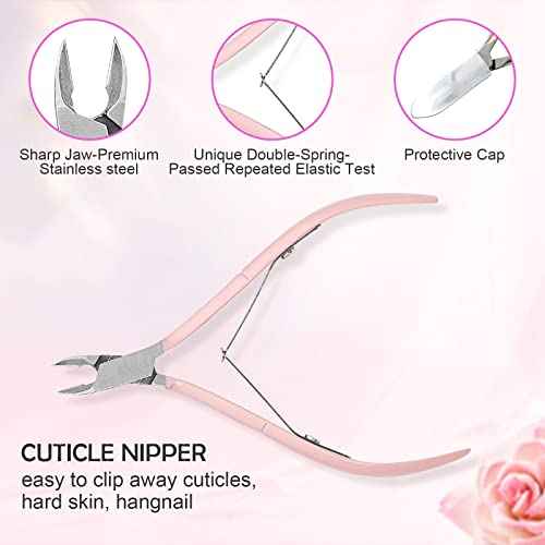 Makartt Cuticle Trimmer with Cuticle Pusher, 3 PCS Pink Nail Cuticle Nipper Professional Pedicure Manicure Tools with Stainless Steel Dual End Pusher, Nail Scraper