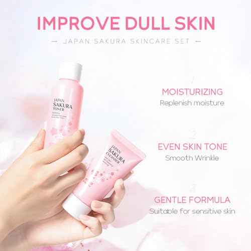 Skincare Gift Set Sakura Skin Care Travel Kit with Cleanser, Toner, Serum, Eye Cream, Face Cream for Women Girls (5pcs)
