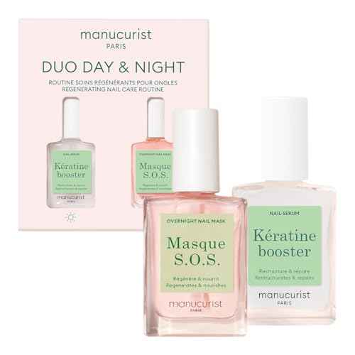 Manucurist Duo Day & Night - Routine for Soft or Damaged Nails - Nail Kit : 1 Nail Strengthener and Growth Serum, 1 Nail Night Mask - Express Nail Care Treatment - Intense Repair - Vegan