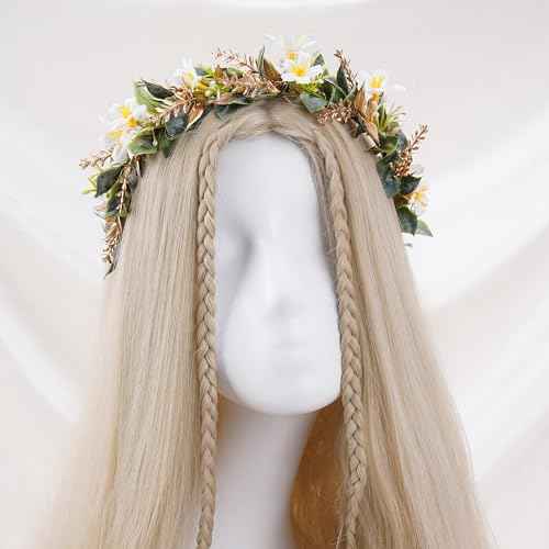 White Flower Crown Headband - Fairy Forest Floral Headpiece Woodland Elf Flower Hairband for Women Girls Renaissance Wedding Festival Party Hair Styling Accessory