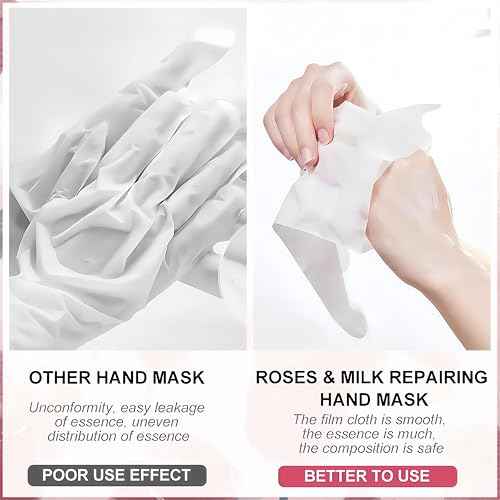 Roses & Milk Hand Repair Gloves, 5 Pairs Hydrating Hand Masks for Dry Cracked Hands, Moisturizing & Softening Gloves for Women & Men, Nourishing Hand Spa Treatment