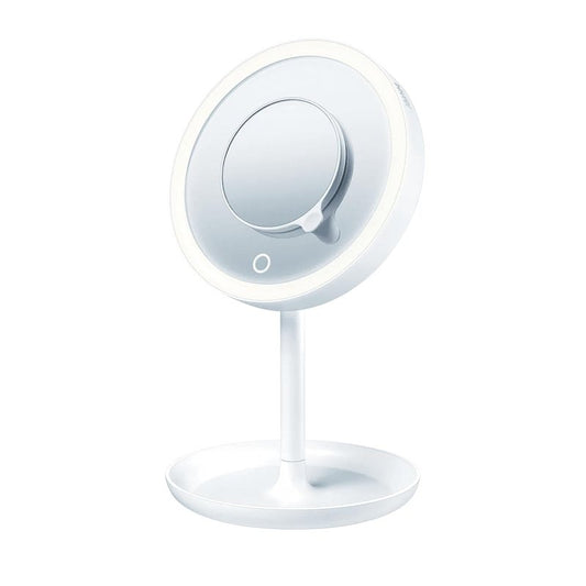 Beurer 5X Illuminated Vanity Mirror - Touch Sensor, Cordless, 360° Rotation | White LED Light & Storage Tray
