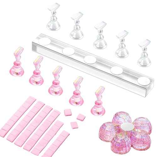 Makartt Nail Stand for Press On Nails Display Practice Art Painting Magnetic Fake Nail Holder for Painting Nails Stand for False Nail Designs with Reusable Putty for Home DIY Beginner Salon Supplies