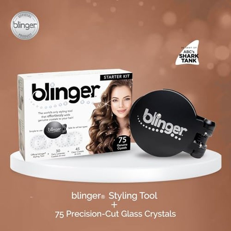 blinger¢ç Starter Kit | Women's Hair Styling Tool + 75 Precision-Cut Glass Crystals | Bling in Seconds! Bedazzling Multi-Faceted Gems | Hair-Safe ? Bling In Brush Out