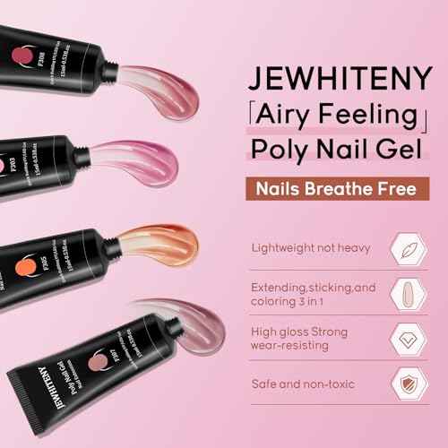 JEWHITENY Poly Extension Gel Nail Kit 14 PCS Poly Gel Kit with Slip Solution and Mini Lamp Nail Art Design Beginner