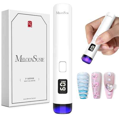 Melodysusie Handheld UV Light for Gel Nails, ART01R Cordless Gel X Nail Lamp Rechargeable with LCD Display, Eye-Protective Cover Flash Cure Nail Dryer for Rhinestone Glue Decoration DIY at Home White