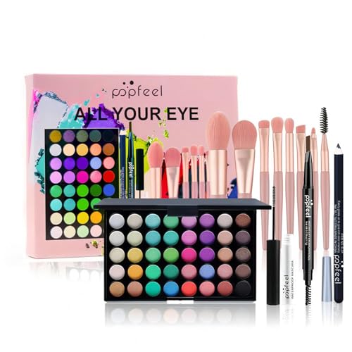 Eye Makeup Kits for Women, Eye Makeup Set for Beginners, Christmas Day Gifts for Women Girls, Makeup Essential Bundle Includes Eyebrow Pencil, Eyeliner Pen, Mascara, Eyeshadow Palette,Brushes