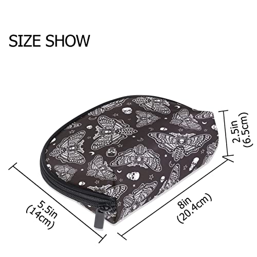 MNSRUU Women Cosmetic Bag for Purse Small Moth Skull Moon Esoteric Makeup Bag Accessories Purse Bag Travel Organizer Pouch with Compartment