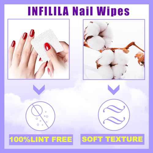NXJ INFILILA Lint Free Nail Wipes, 540PCS Non-Woven Fabric Dry Nail Prep Wipes, Super Absorbent Nail Polish Remover Wipes Lash Extensions Glue Nail Cleaning Pads for Salon Supplies