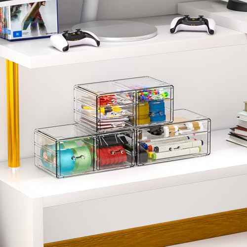 Cq acrylic Clear Stackable Storage Drawers,Plastic Makeup Organizer and Bathroom Storage Bins WIth 9 Drawers For Make up,Medicine,Craft,Pen,Beauty and Office Supply Organizer