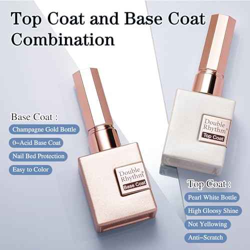Double Rhythm 2 Pcs 15ML No Wipe Gel Top Coat and Base Coat Set Clear Glossy Gel Polish Kit Soak Off LED (Base and Top Coat)