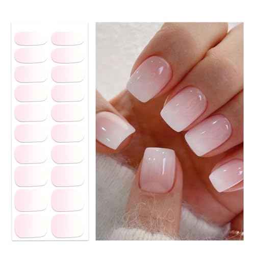 Semi Cured Gel Nail Strips | Gel Nail Stickers with UV Light Required | Salon Quality, Easy Application and Removal£¨Pink Ombre£©