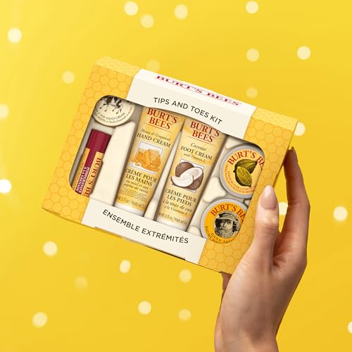 Burt's Bees Gifts Ideas - Tips and Toes Set, 6 Travel Size Products in Gift Box - 2 Hand Creams, Foot Cream, Cuticle, Hand Salve and Lip Balm