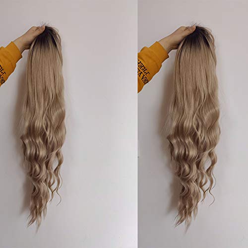 Ombre Blonde Lace Front Wig - Dark Roots & Body Wave | 24-Inch Heat Resistant Fiber Hair Replacement