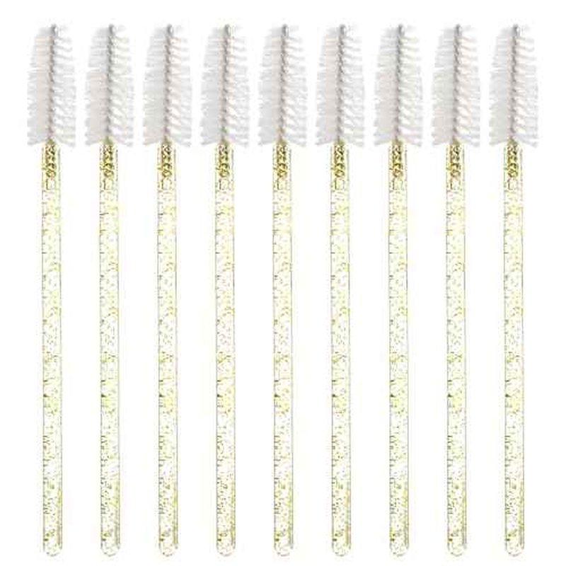 100 PCS Crystal Eyelash Mascara Wands Disposable Lash Brushes for Extensions Spoolie Brush Applicators Makeup Tool Kits (Gold handle)
