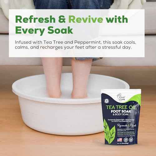 Tea Tree Oil Foot Soak with Epsom Salt - For Toenail Repair, Athletes Foot, Softens Calluses, Soothes Sore & Tired Feet, Nail Discoloration, odor Scent, Spa Pedicure Care - Made in USA 16 oz