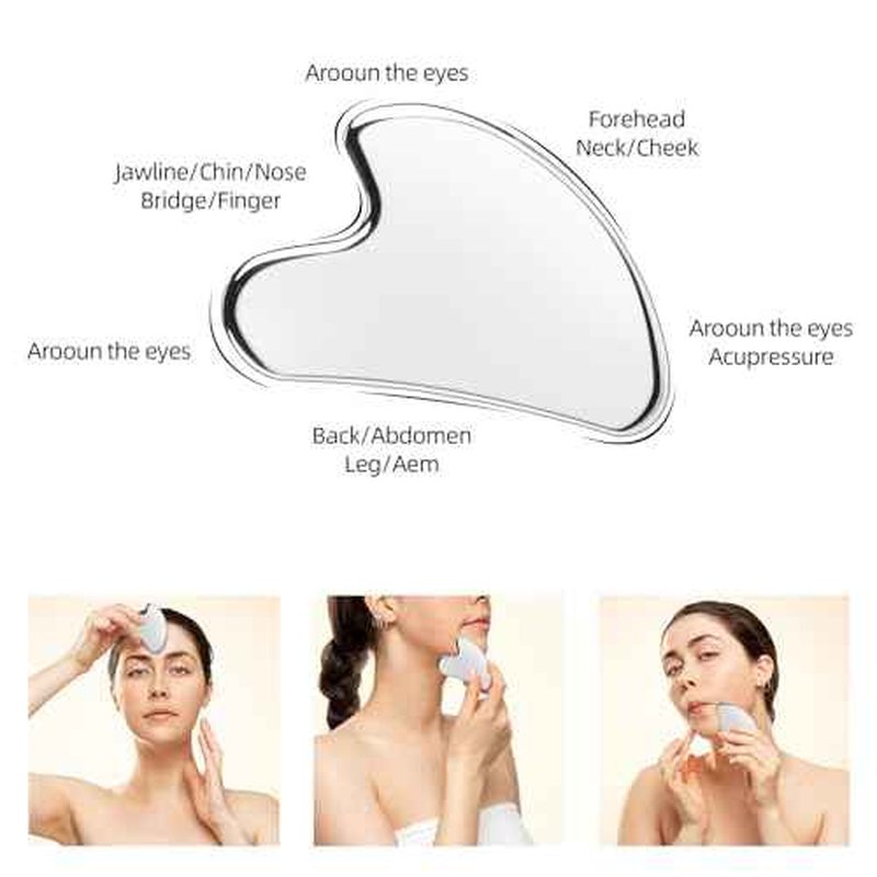 BTYMS Gua Sha Facial Tools, 2 Pcs Heart Shaped Guasha Tool Stainless Steel Face Sculpting Tool