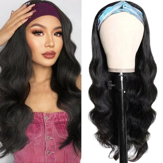 Headband Wig Human Hair 18 Inch None Lace Front Wigs Glueless Human Hair Wigs Virgin Brazilian Body Wave Machine Made Wigs Human Hair Wigs for Black Women Natural Color