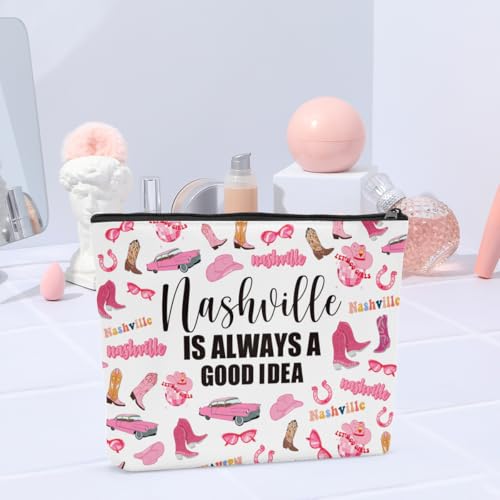 6PCS Nashville Travel Makeup Bag Nashville Themed Girls Trip Gifts Favors Nashville Travel Lover Gifts for Women Her Travel Cosmetic Bag for Holiday Trip Vacation