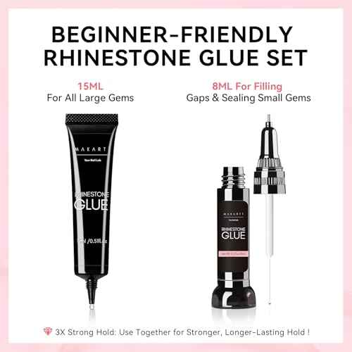 Makartt Nail Rhinestone Glue Set - Gel Nail Glue for Rhinestones, 3D Art Design Super Strong Adhesive for Charm Gems Jewel Crystal Beads Diamonds, 15ml & 8ml, Easy Use, Cured Need