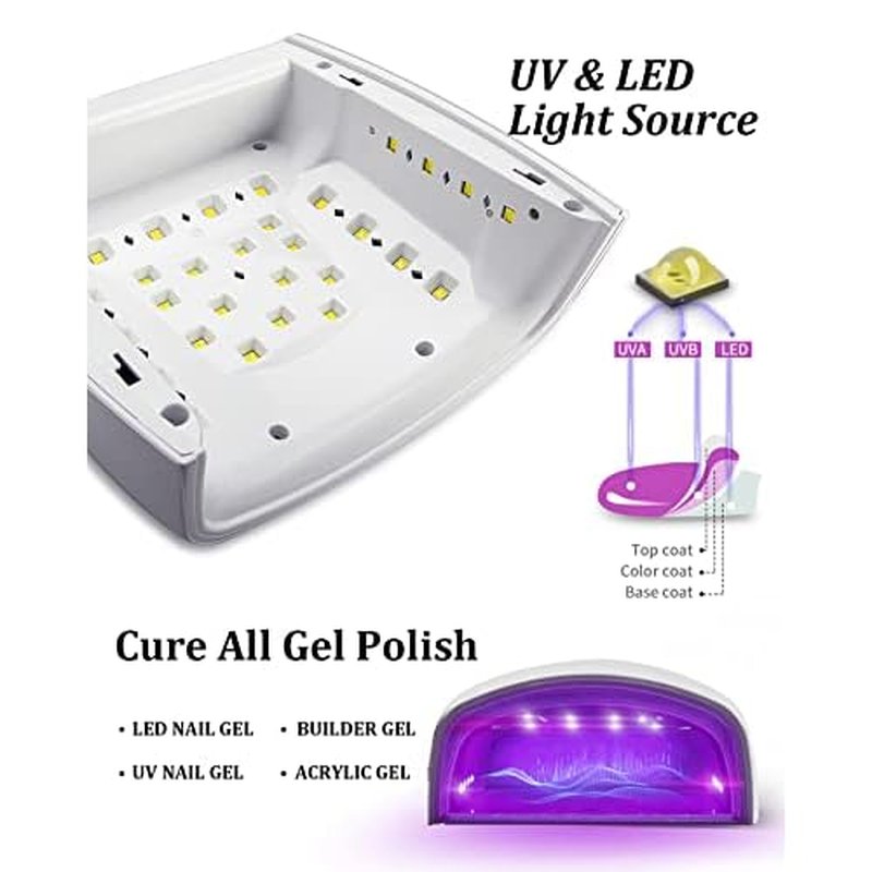 UV LED Nail Lamp, Cordless Gel Polish Dryer for Professional Gel Manicures - White