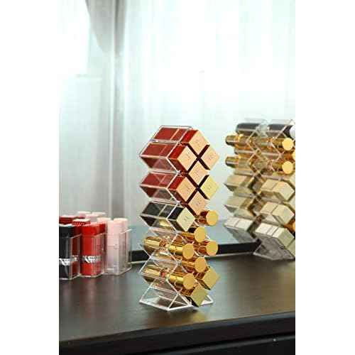Lipstick Holder Organizer 16 Spaces Acrylic Stackable Fish Shape Lipstick Tower, Lip Gloss Storage Stand, Perfect for Lipgloss Organizers Makeup Vanity Display, Clear (1 Pack)