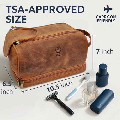 Leather Toiletry Bag for Men - Travel Shaving Dopp Kit - Bathroom Shower Toiletries Organizer - Cosmetic Make up Bag for Women