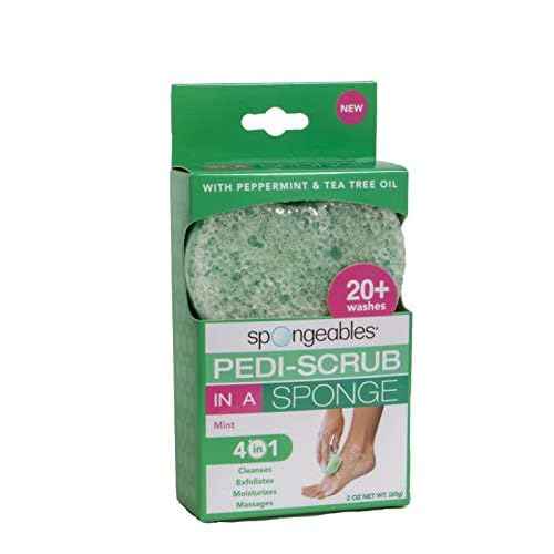 Spongables Pedi Scrub Foot Exfoliating 20+ Wash Sponge, Peppermint and Tea Tree, 3 Count